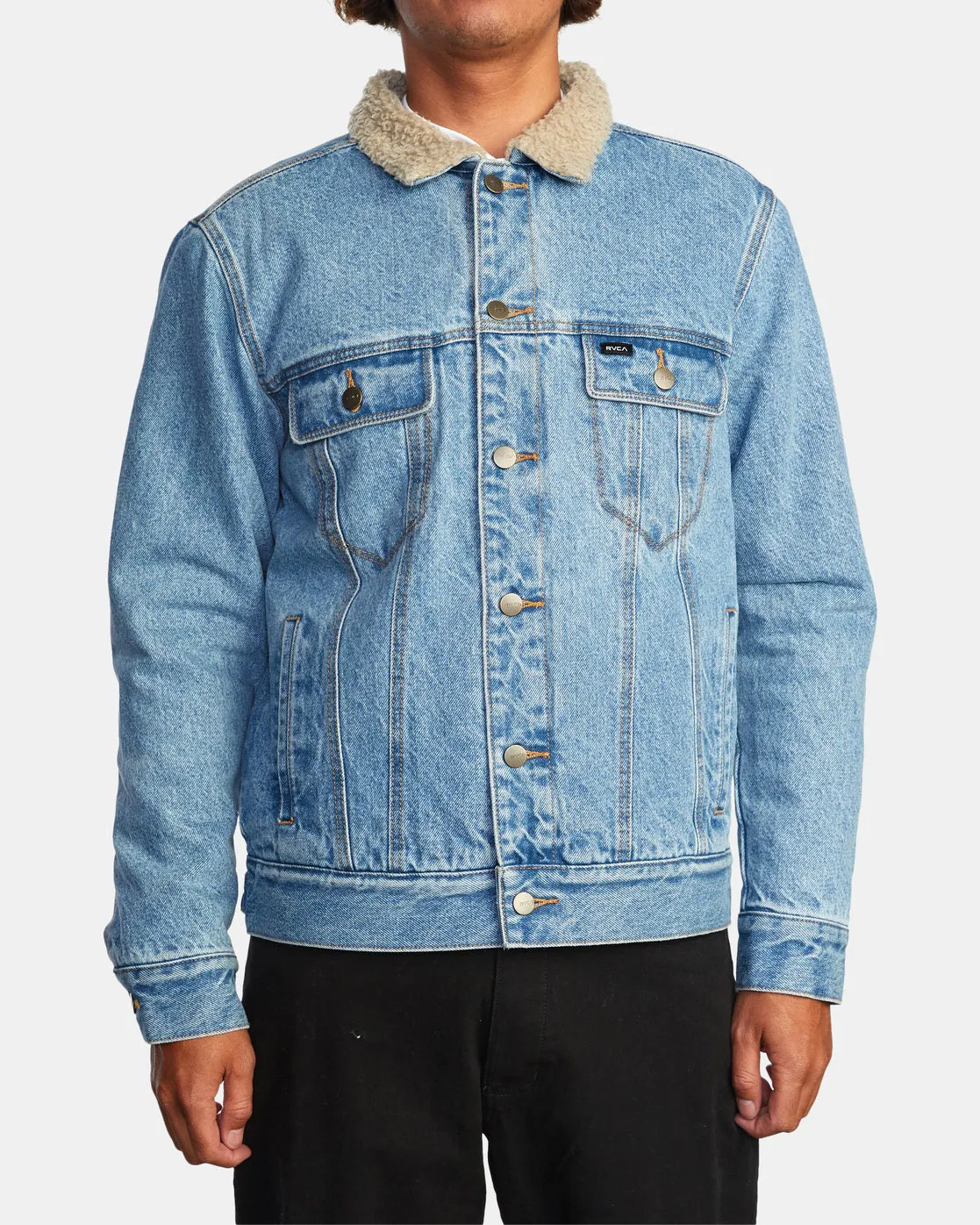 RVCA Waylon Denim Trucker Jacket Bleached Indigo