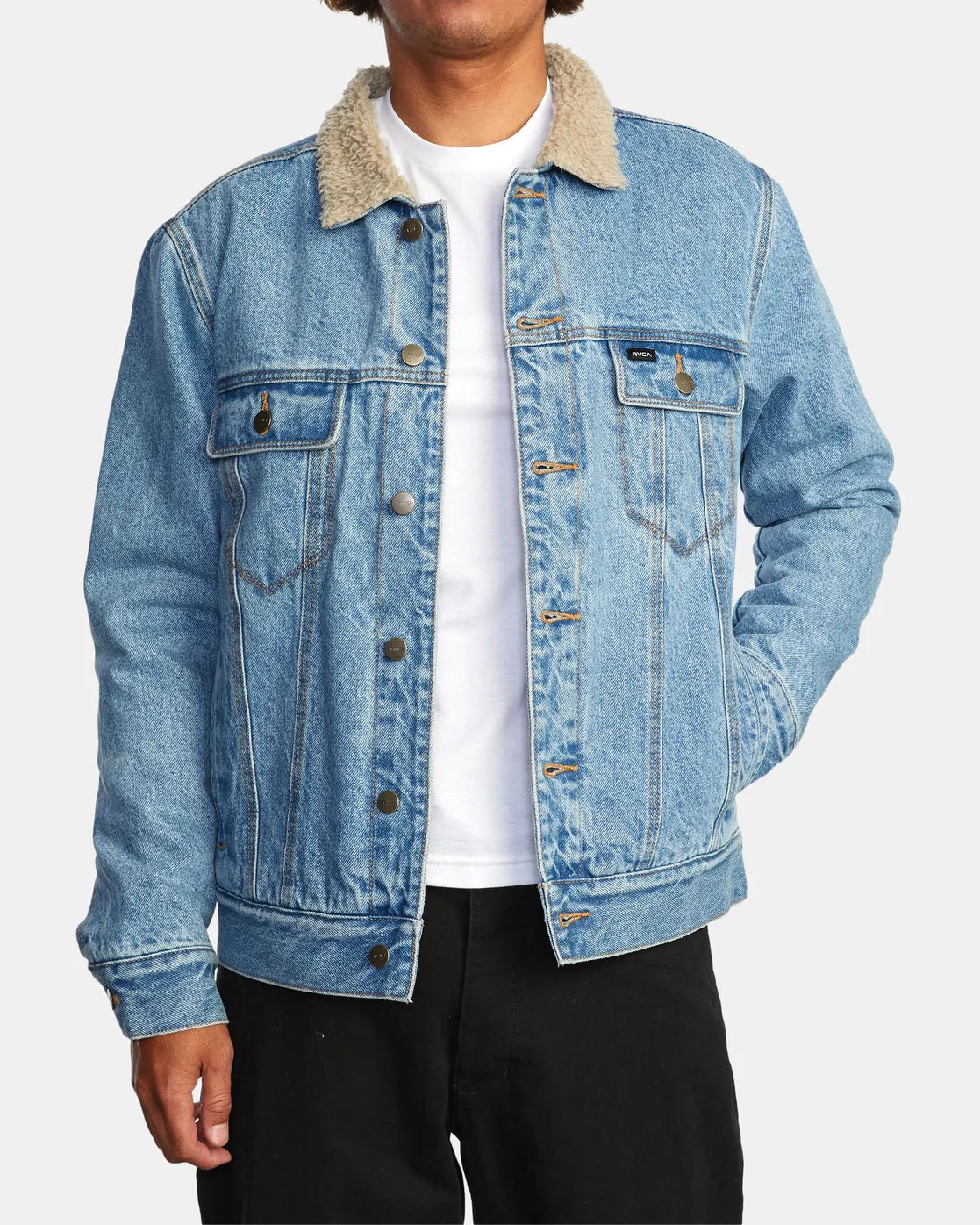 RVCA Waylon Denim Trucker Jacket Bleached Indigo