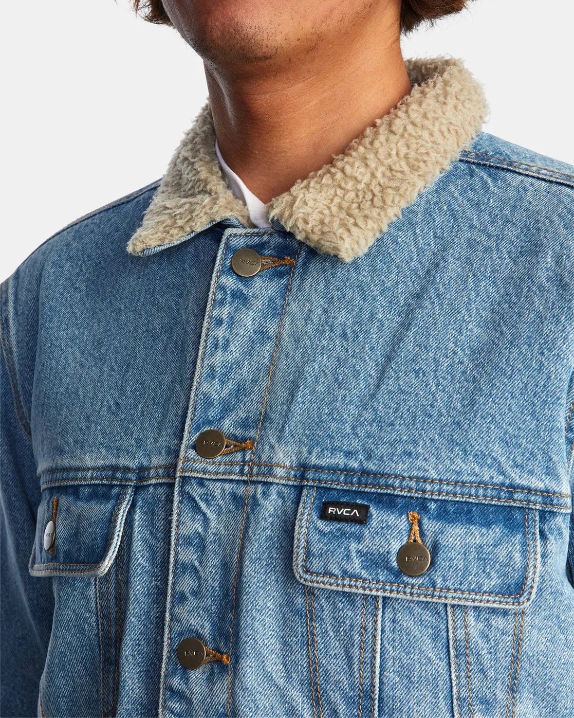 RVCA Waylon Denim Trucker Jacket Bleached Indigo
