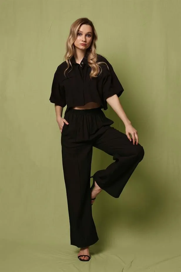 RYN Wholesale Sewing Detail Pants Black - Cork