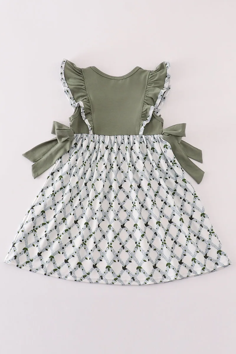 Sage christmas tree embroidery girl dress