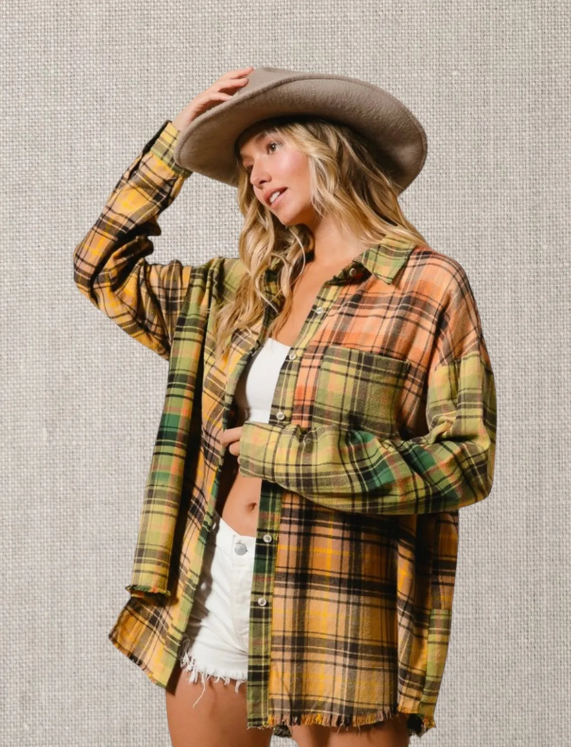 Sale $29! Frayed Hem Plaid Shirt
