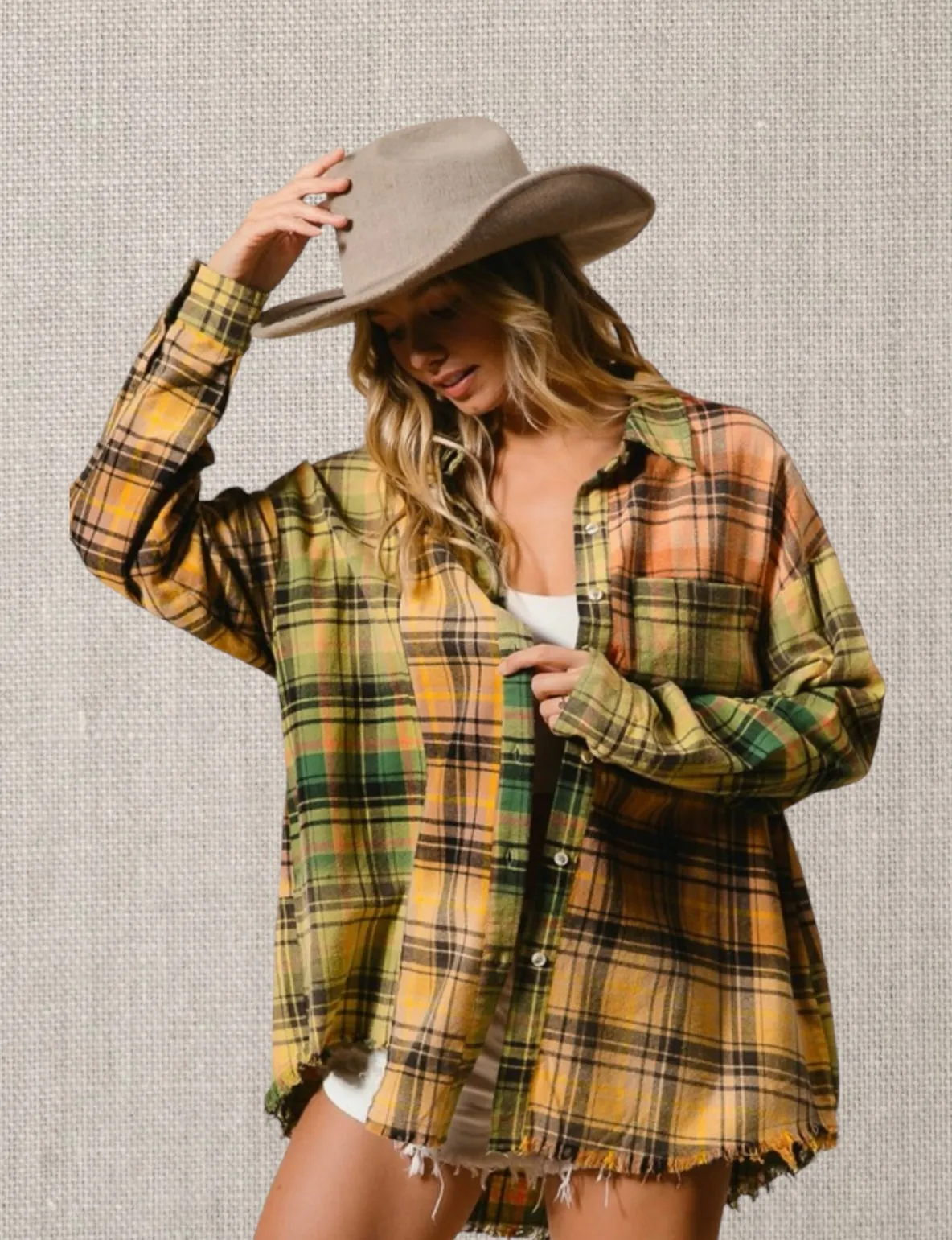 Sale $29! Frayed Hem Plaid Shirt