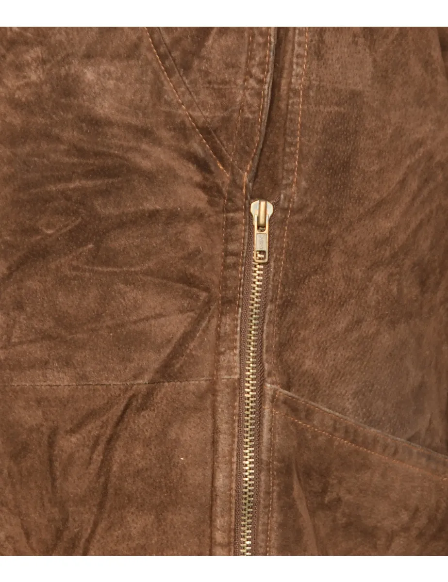 Shearling Lined Dark Brown Coat - L