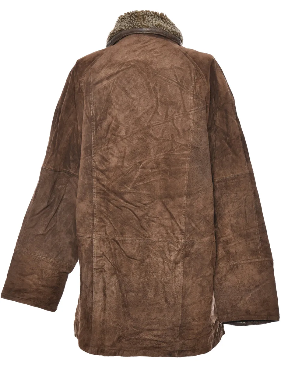 Shearling Lined Dark Brown Coat - L