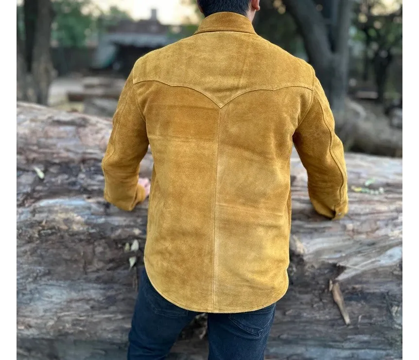 Soleil Genuine Tan Suede Leather Shirt Jacket Men Biker Motorcycle