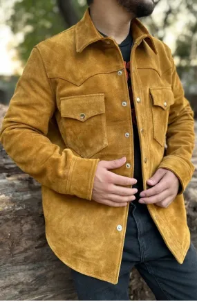 Soleil Genuine Tan Suede Leather Shirt Jacket Men Biker Motorcycle