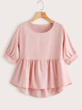 Solid High Low Babydoll Blouse