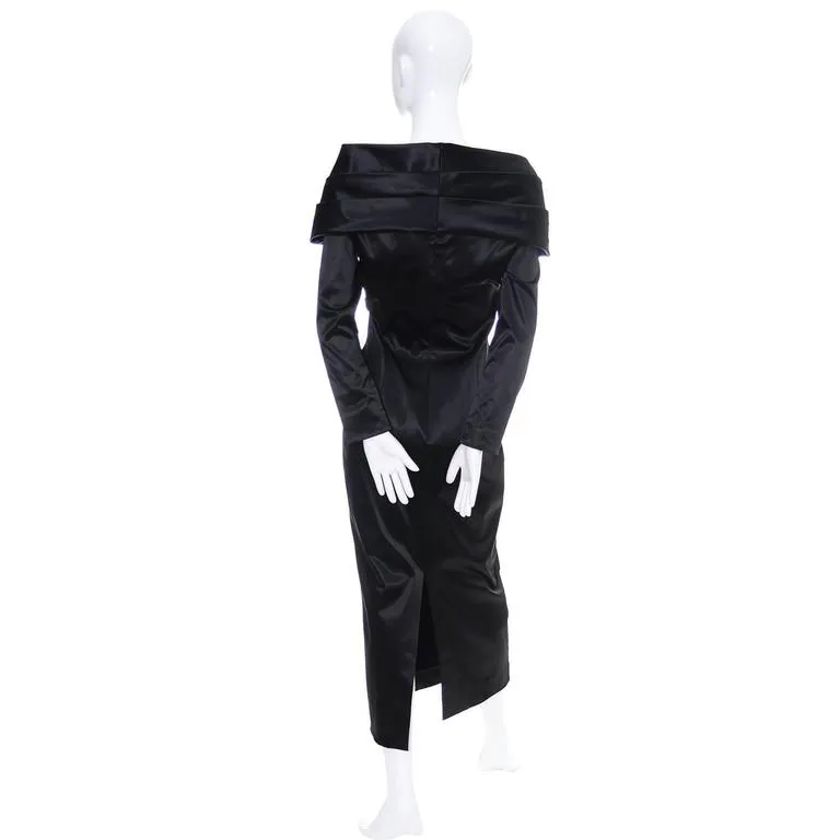 Sophie Sitbon Black Liquid Vintage Evening Gown Avant Garde Shawl Collar Size 8/10