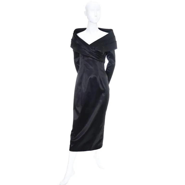 Sophie Sitbon Black Liquid Vintage Evening Gown Avant Garde Shawl Collar Size 8/10