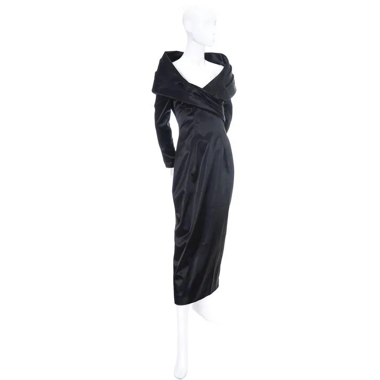 Sophie Sitbon Black Liquid Vintage Evening Gown Avant Garde Shawl Collar Size 8/10