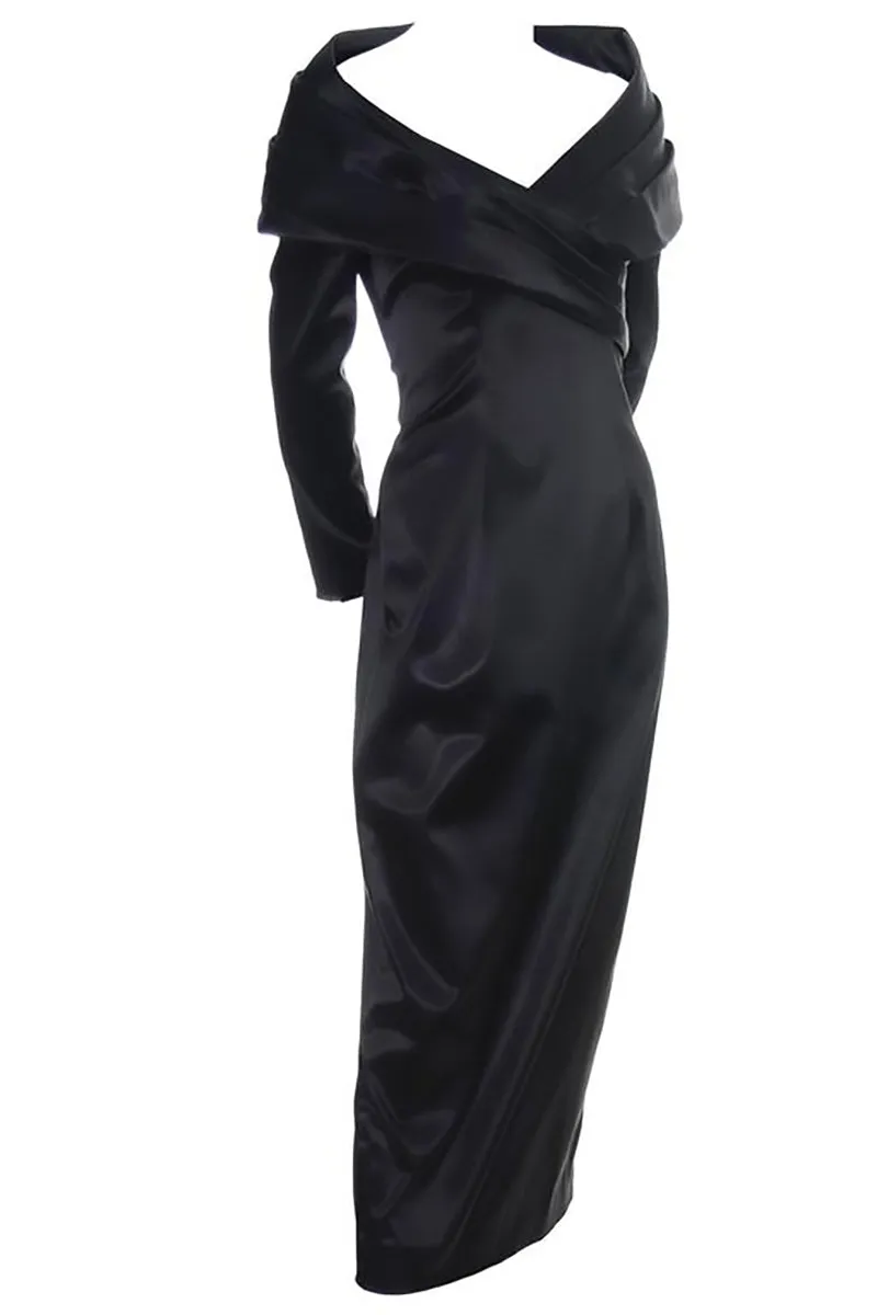 Sophie Sitbon Black Liquid Vintage Evening Gown Avant Garde Shawl Collar Size 8/10