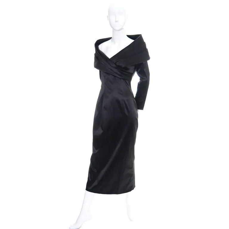 Sophie Sitbon Black Liquid Vintage Evening Gown Avant Garde Shawl Collar Size 8/10