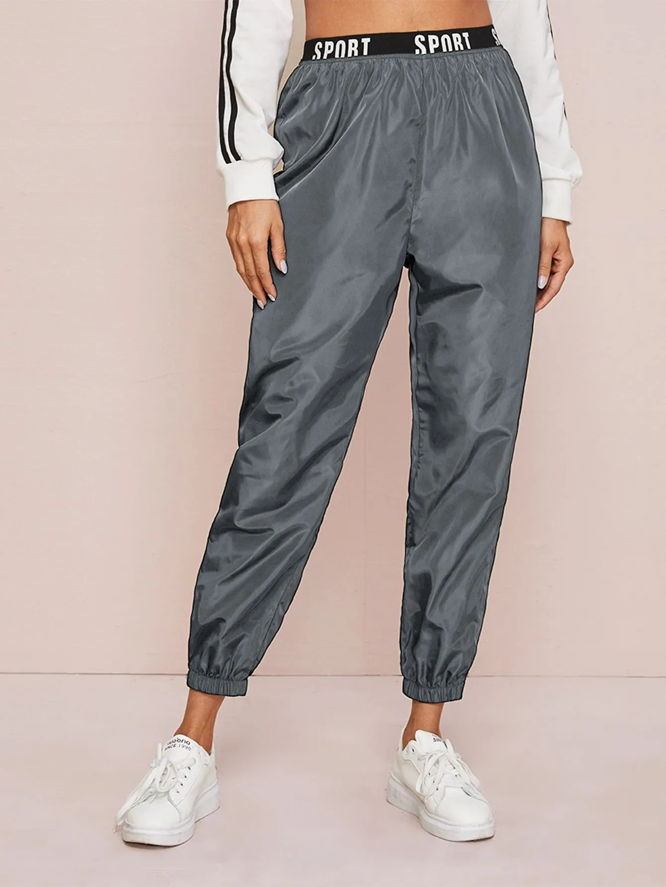 Sporty Letter Natural Cropped Women Pants