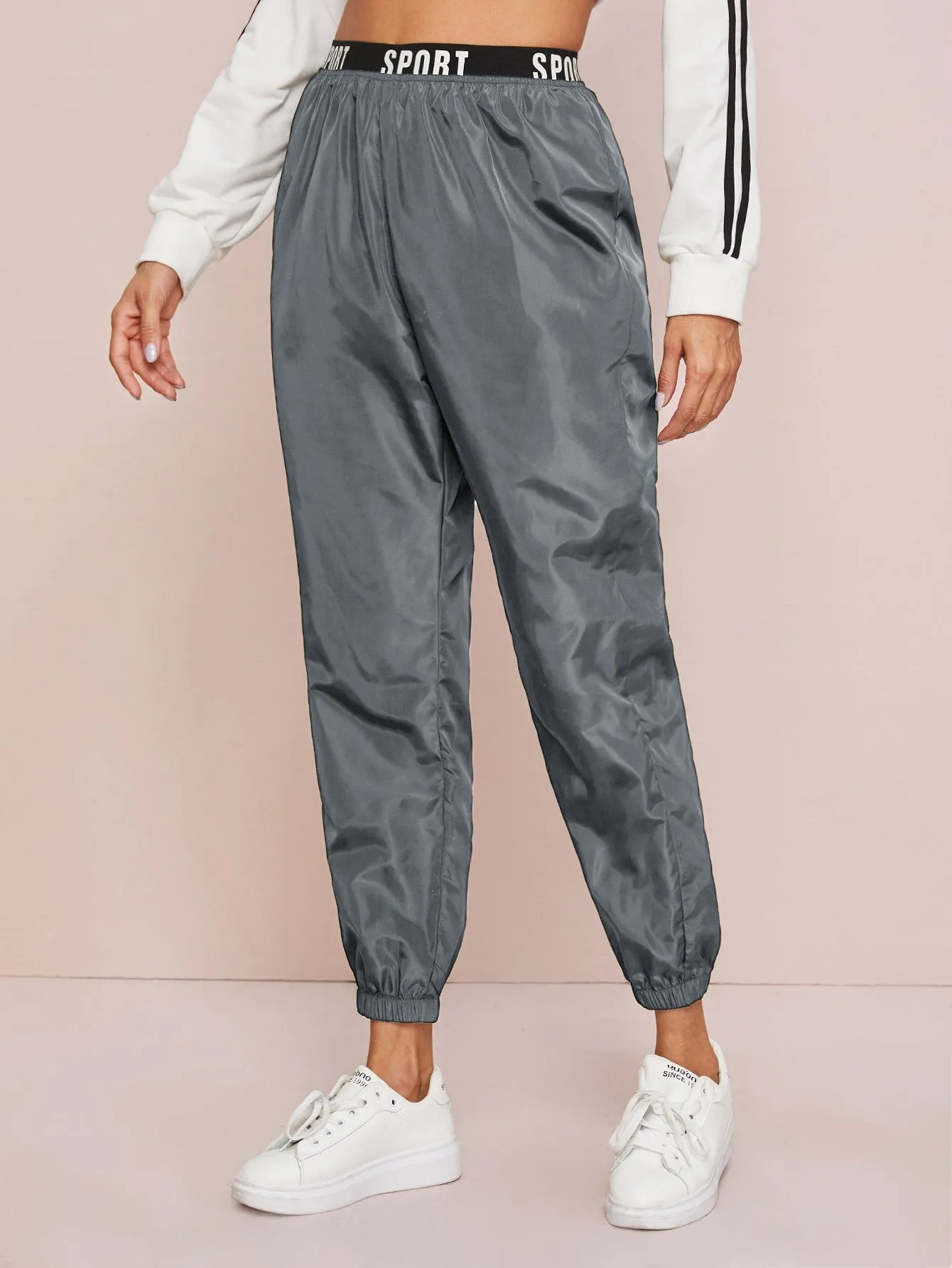 Sporty Letter Natural Cropped Women Pants