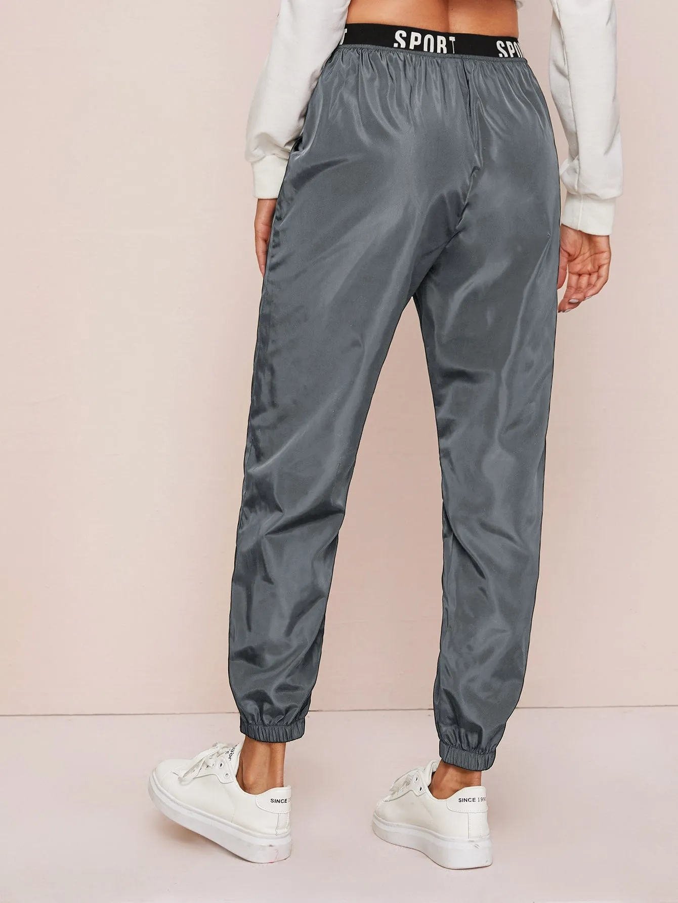 Sporty Letter Natural Cropped Women Pants