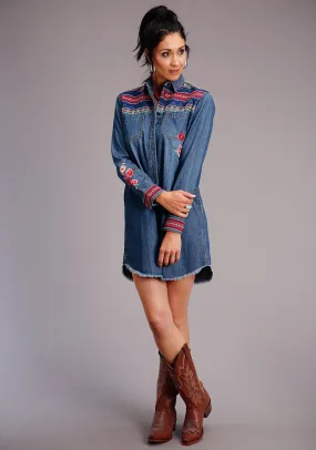 Stetson Womens Blue 100% Cotton Aztec Stripe L/S Dress