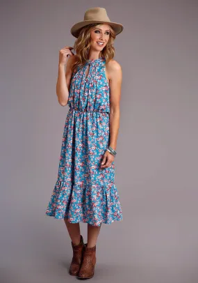 Stetson Womens Blue Multi Polyester Mid-Calf Floral S/L Dress