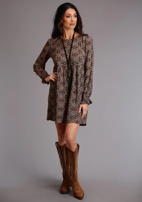 Stetson Womens Brown Rayon/Nylon Paisley Print L/S Dress