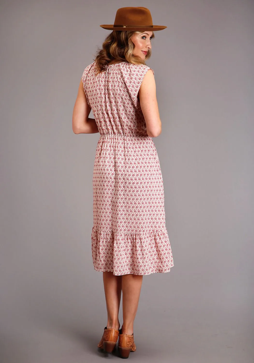 Stetson Womens Red Rayon/Nylon Cottage Floral S/S Dress