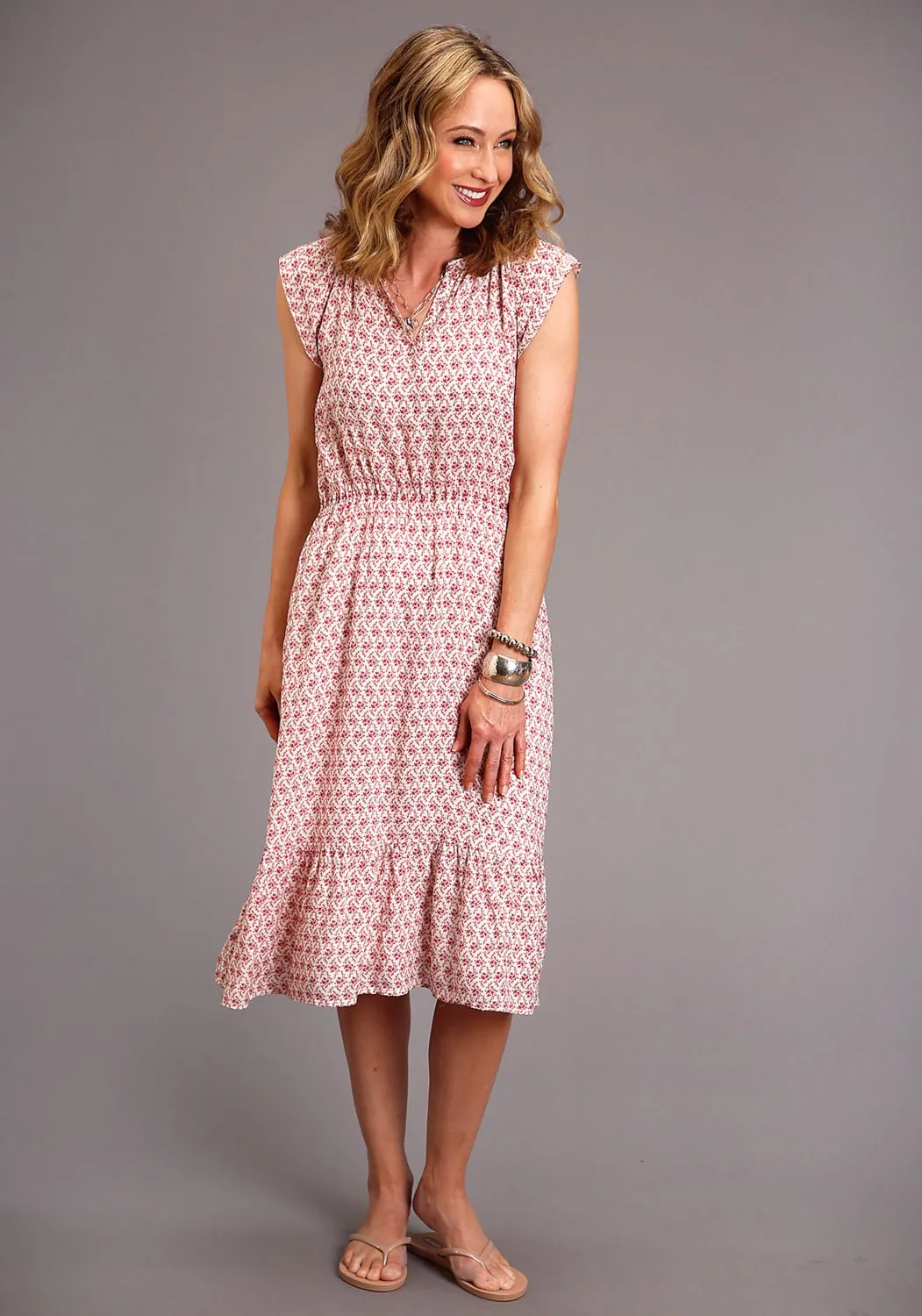 Stetson Womens Red Rayon/Nylon Cottage Floral S/S Dress