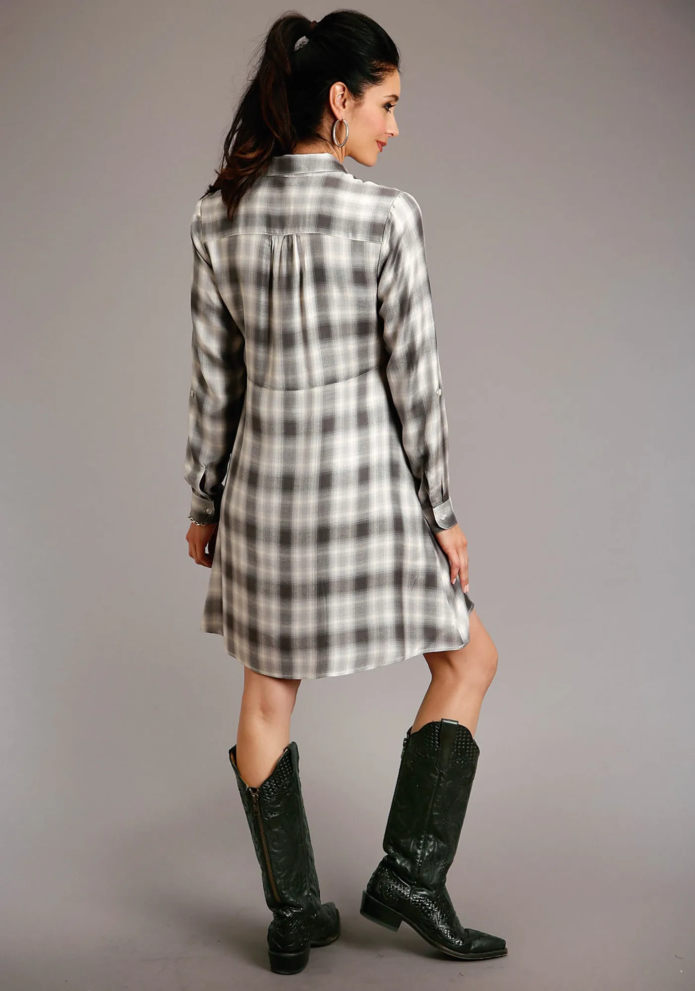 Stetson Womens Smokey Grey Rayon/Nylon Ombre Plaid L/S Dress M