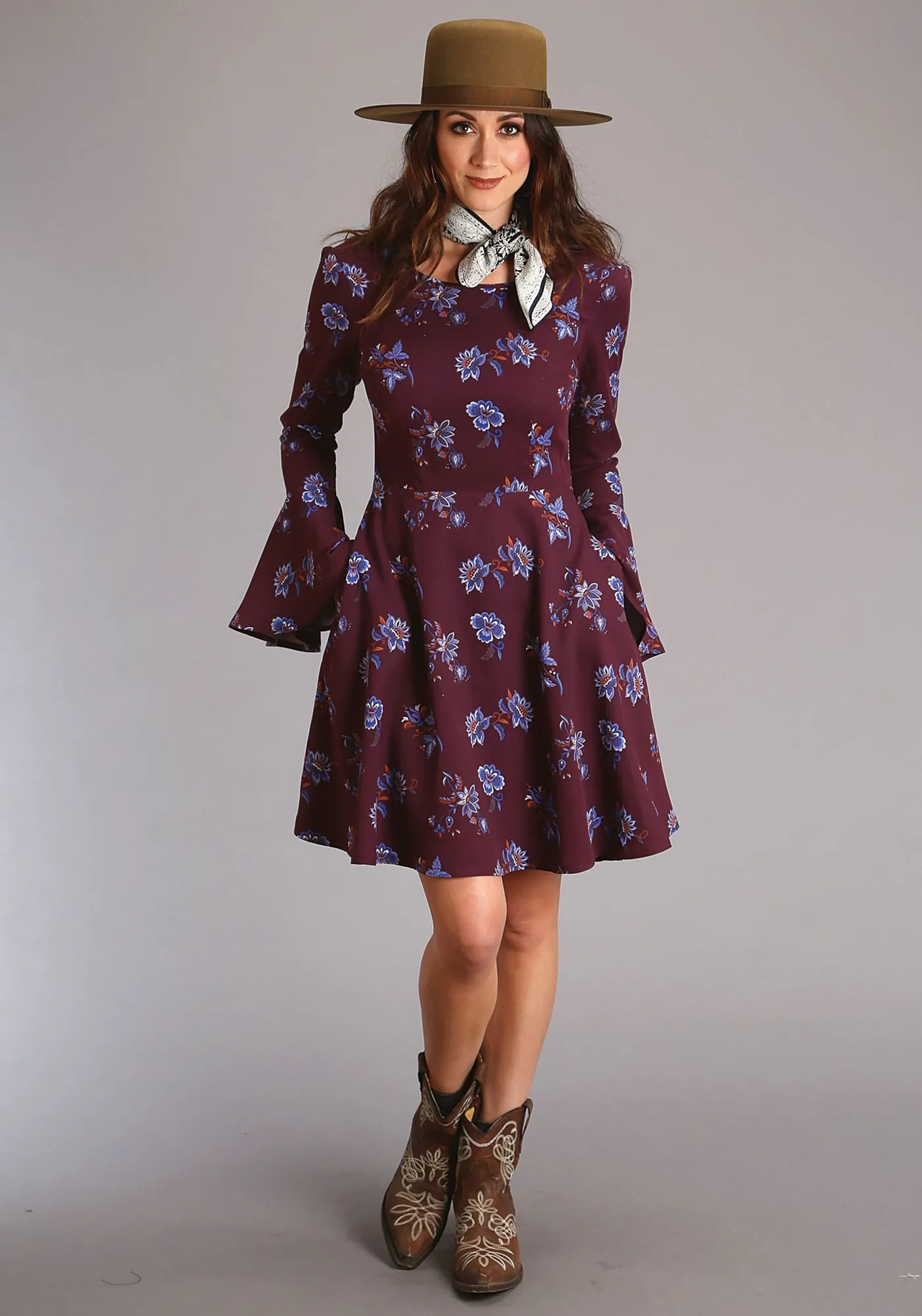 Stetson Womens Wine Rayon/Nylon Floral Swing L/S Dress