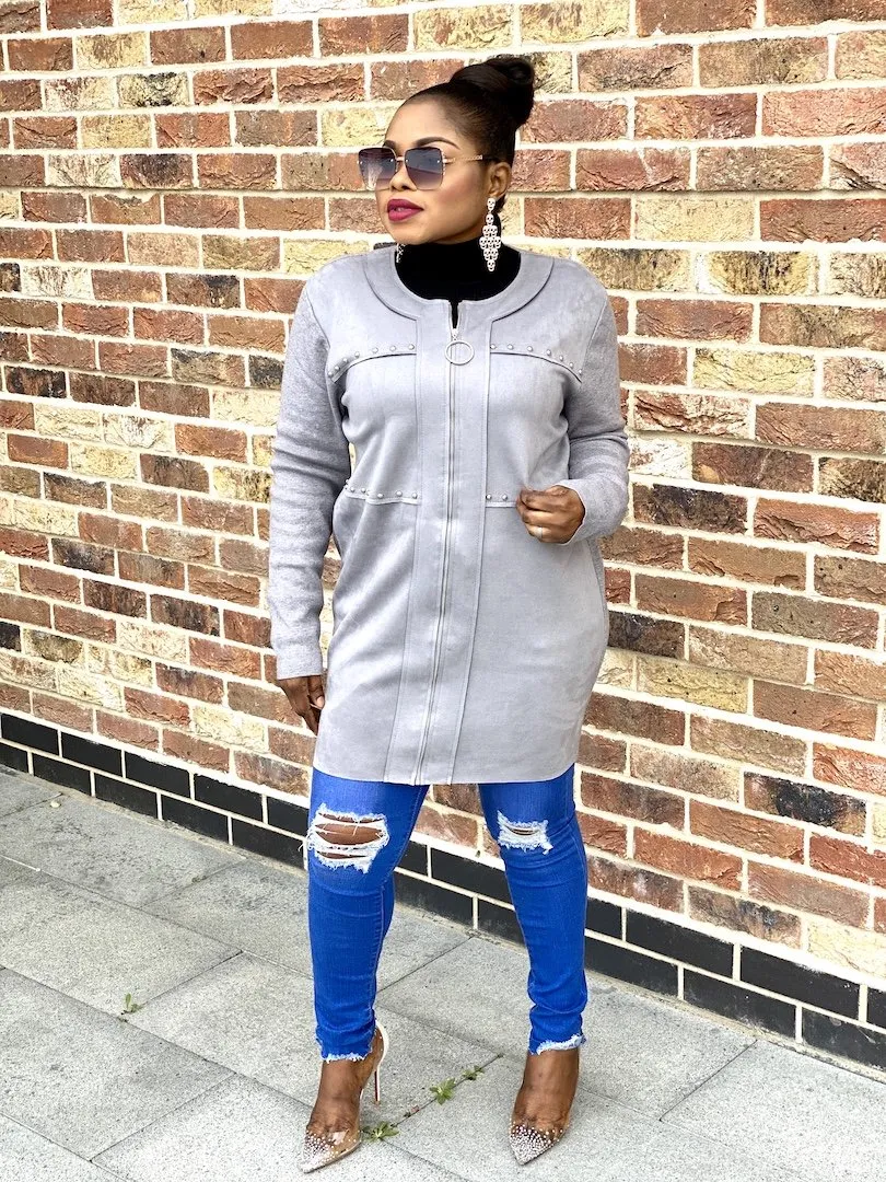 Suedish CardiJacket With Studs