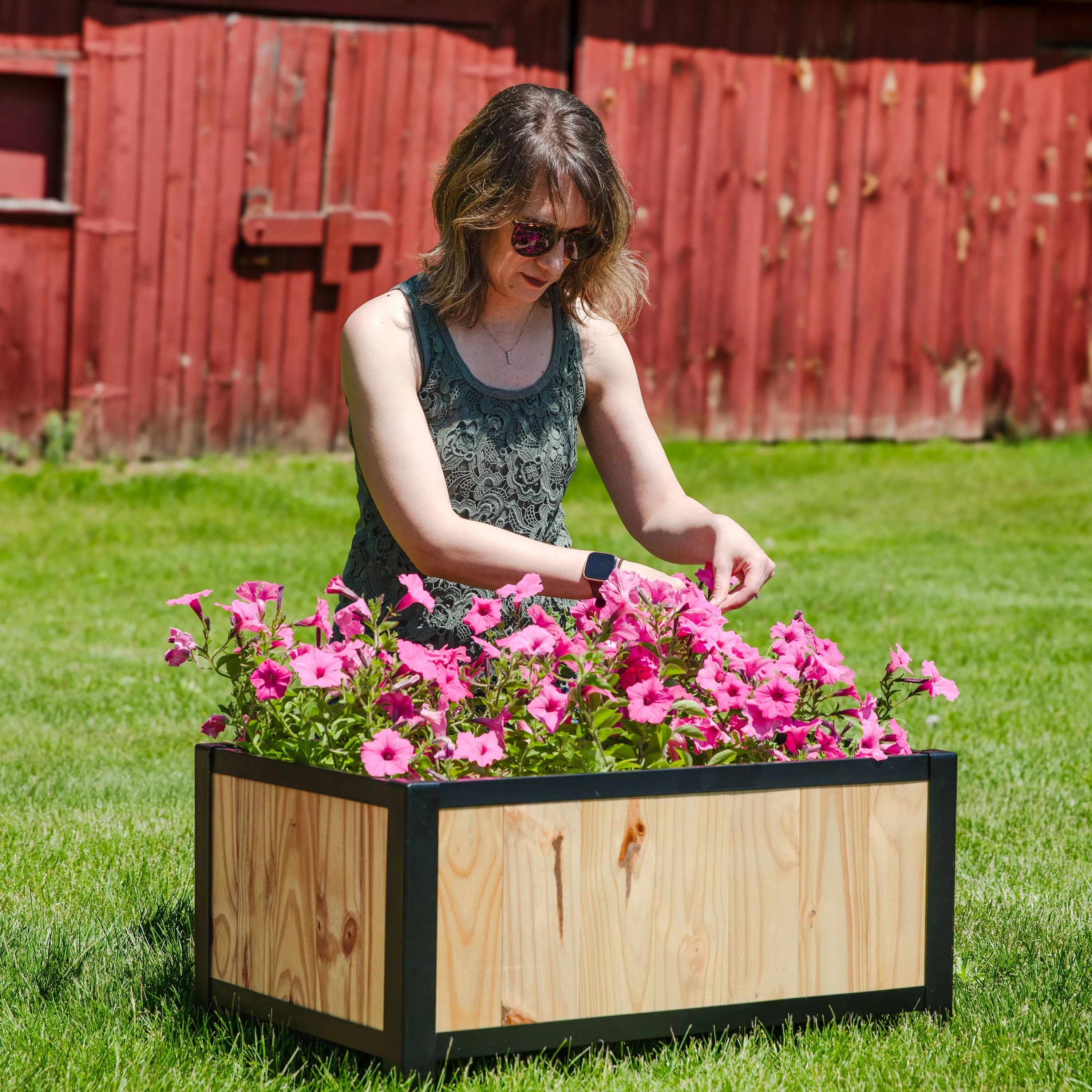Sunnydaze Steel-Framed Acacia Wood Raised Garden Bed - 15.5" H