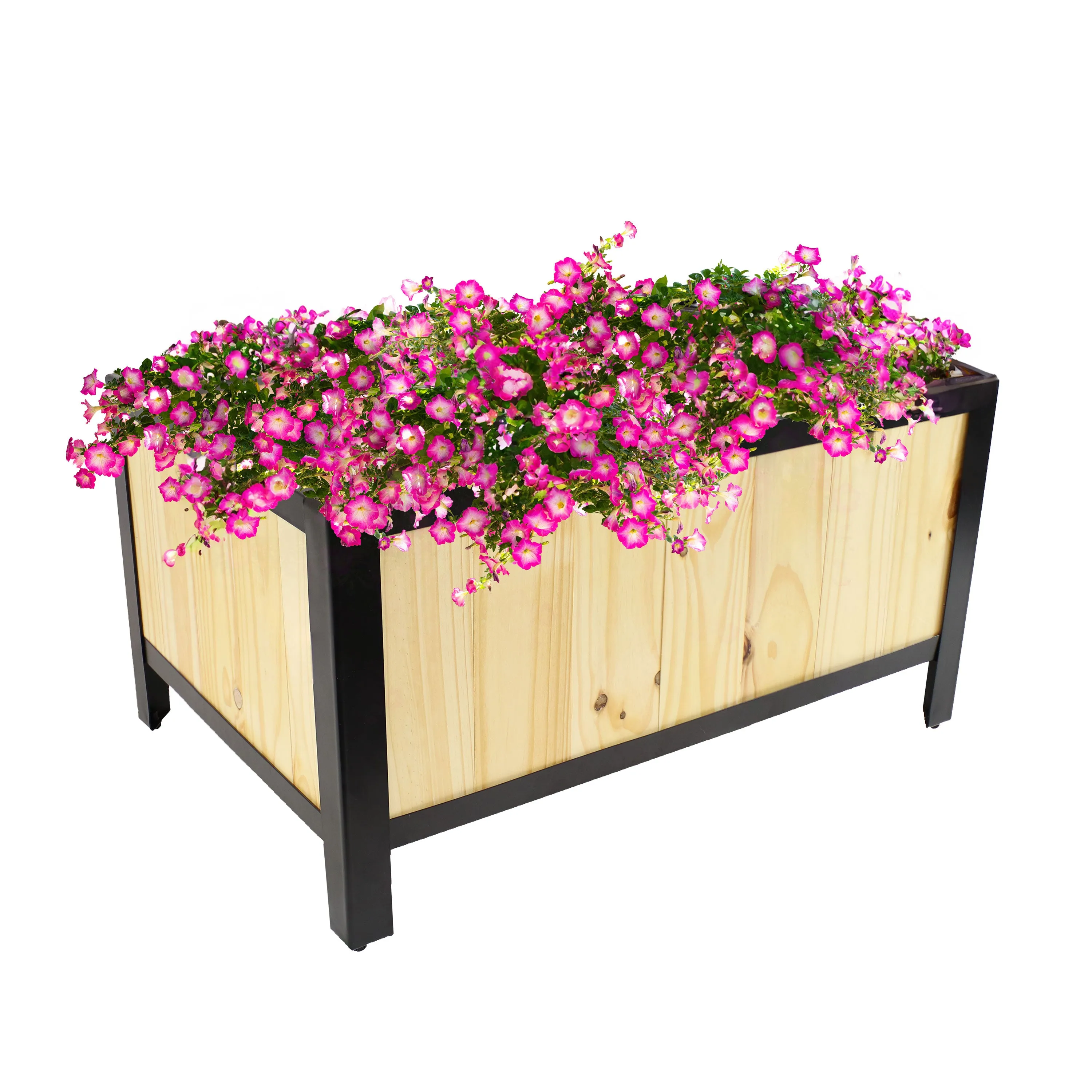 Sunnydaze Steel-Framed Acacia Wood Raised Garden Bed - 15.5" H