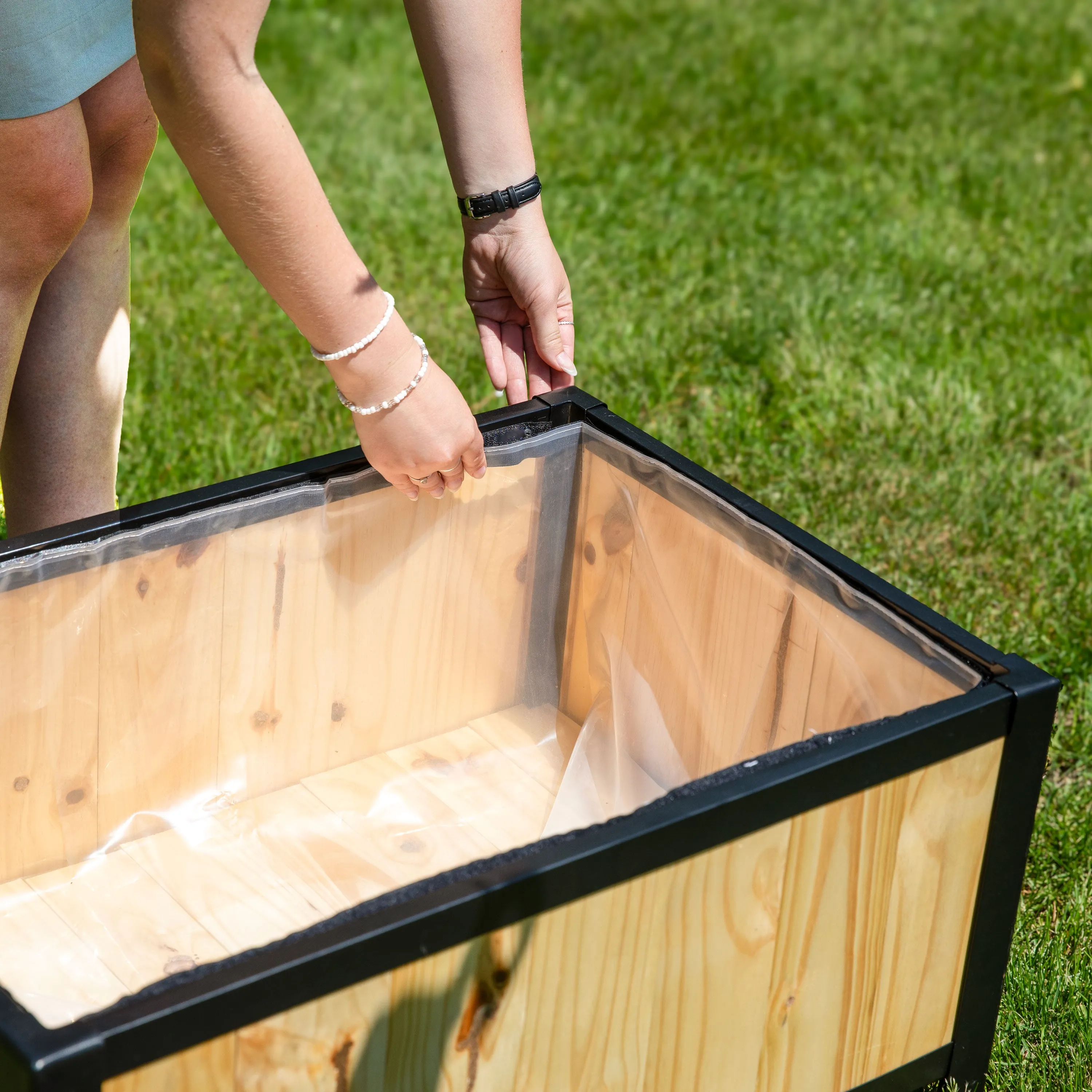 Sunnydaze Steel-Framed Acacia Wood Raised Garden Bed - 15.5" H