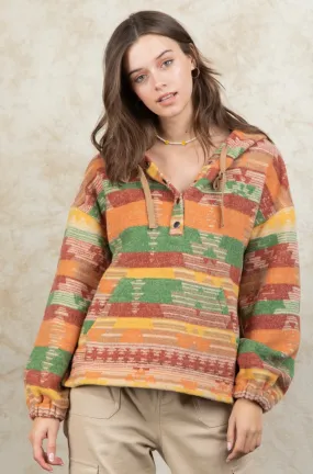 The Tucson-Orange Aztec Hooded Shacket S-L