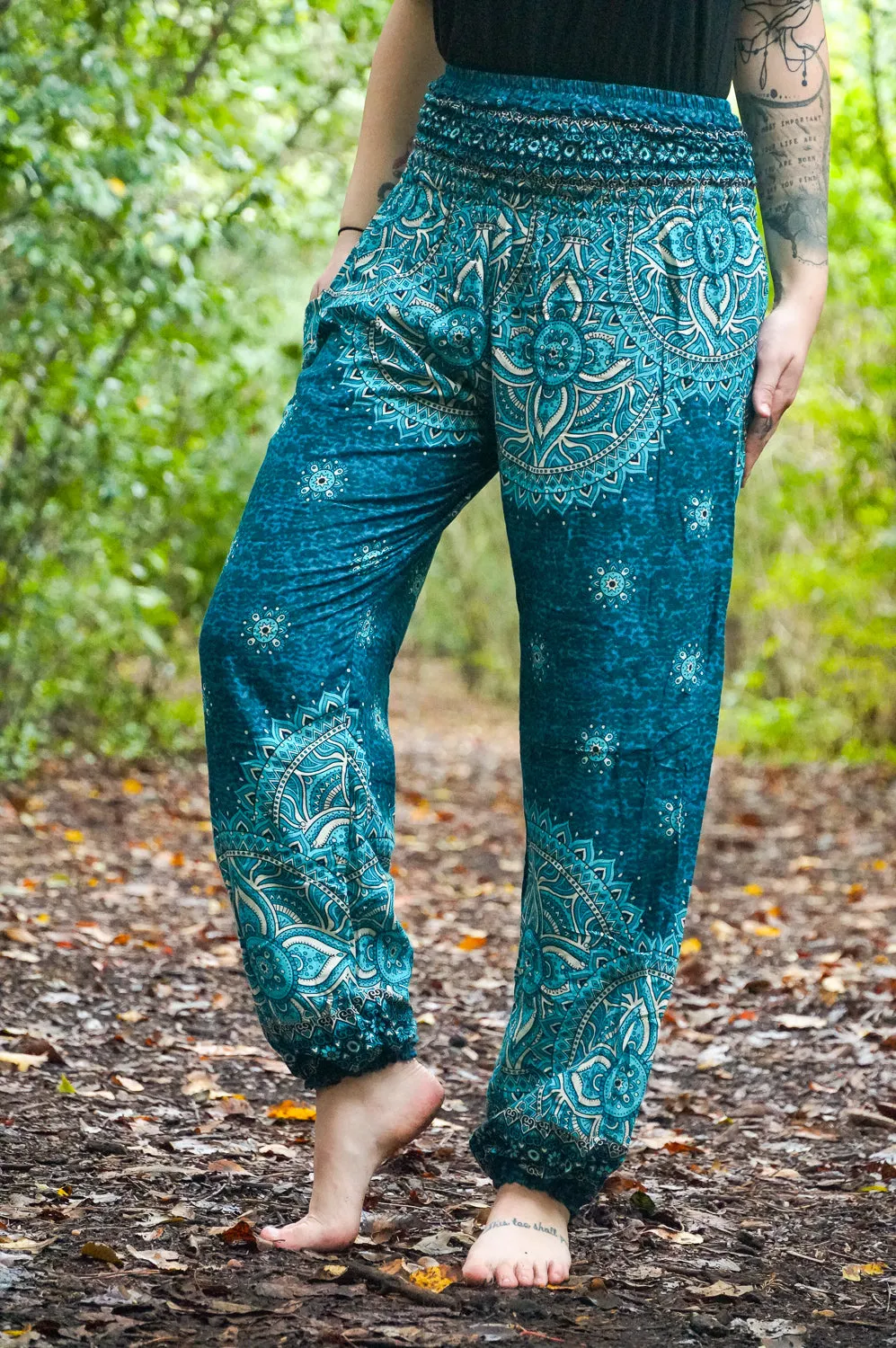 Turquoise Goddess Mandala Harem Pants