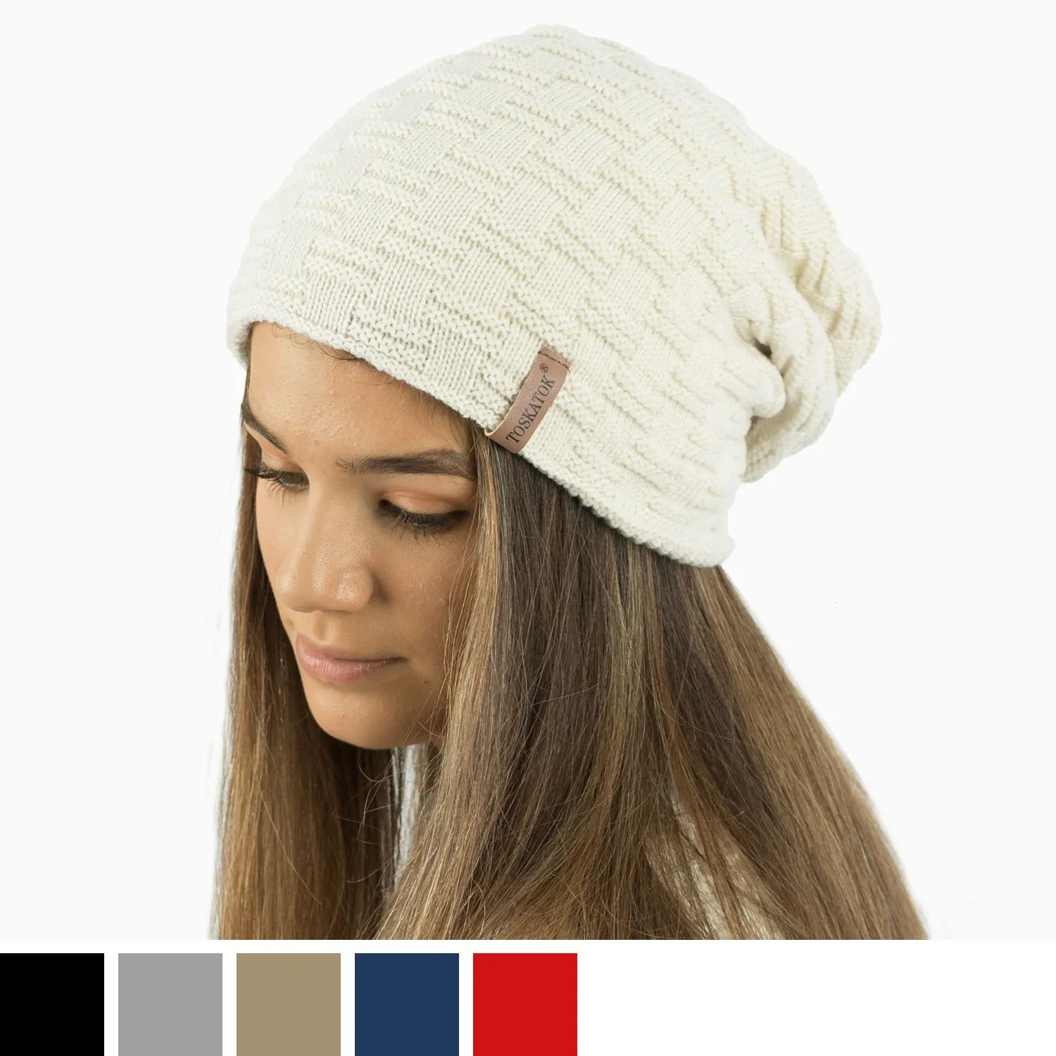Unisex Textured Knit Slouch Beanie Hat