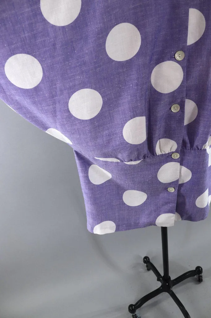 Vintage 1980s Puccini Day Dress / Periwinkle Blue Polka Dots