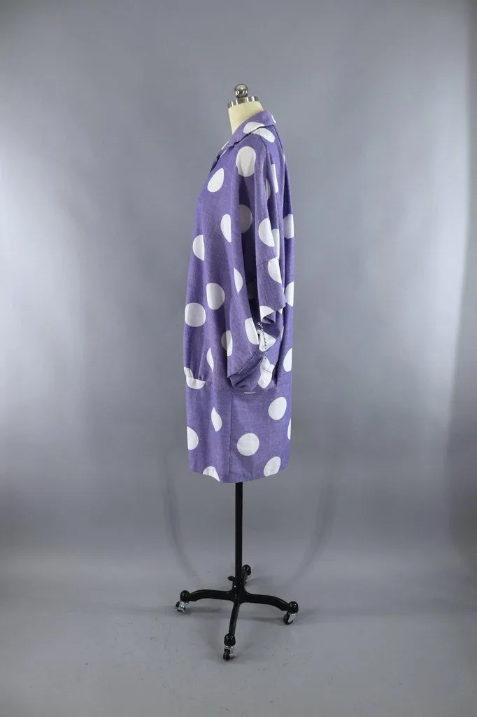 Vintage 1980s Puccini Day Dress / Periwinkle Blue Polka Dots