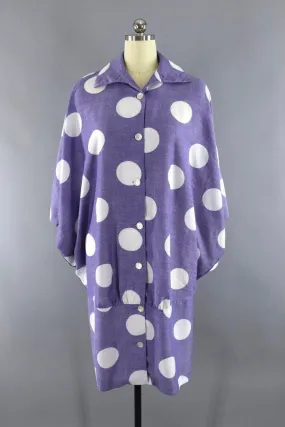 Vintage 1980s Puccini Day Dress / Periwinkle Blue Polka Dots