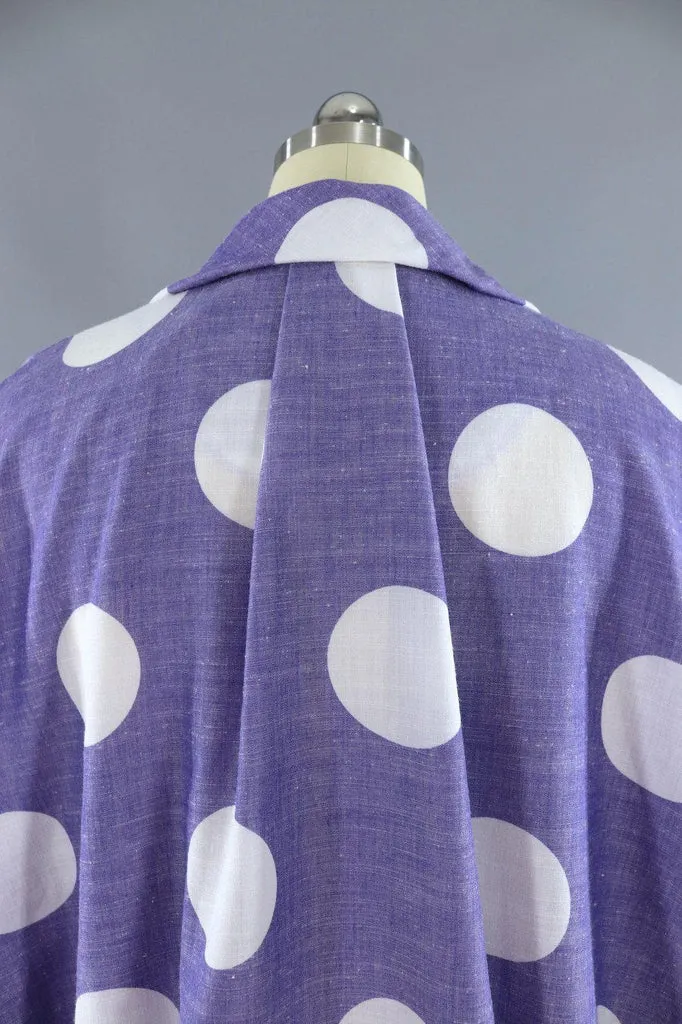 Vintage 1980s Puccini Day Dress / Periwinkle Blue Polka Dots