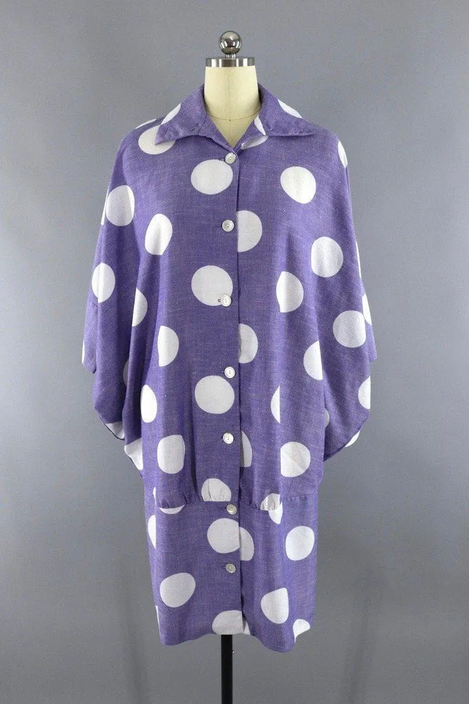 Vintage 1980s Puccini Day Dress / Periwinkle Blue Polka Dots