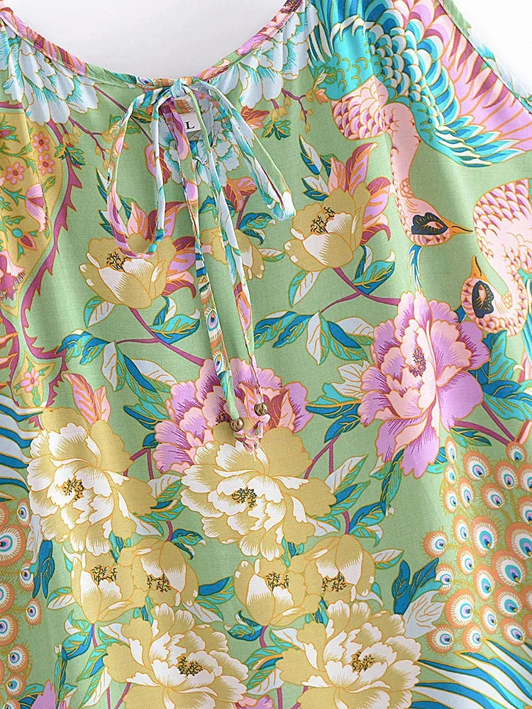 Vintage Boho Floral Print Spaghetti Strap Dress