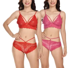 Viral Girl's Women's Babydoll Lingerie Set For Honeymoon For Women's Thongs (Pink::red_Free Size) (pack Of 2)