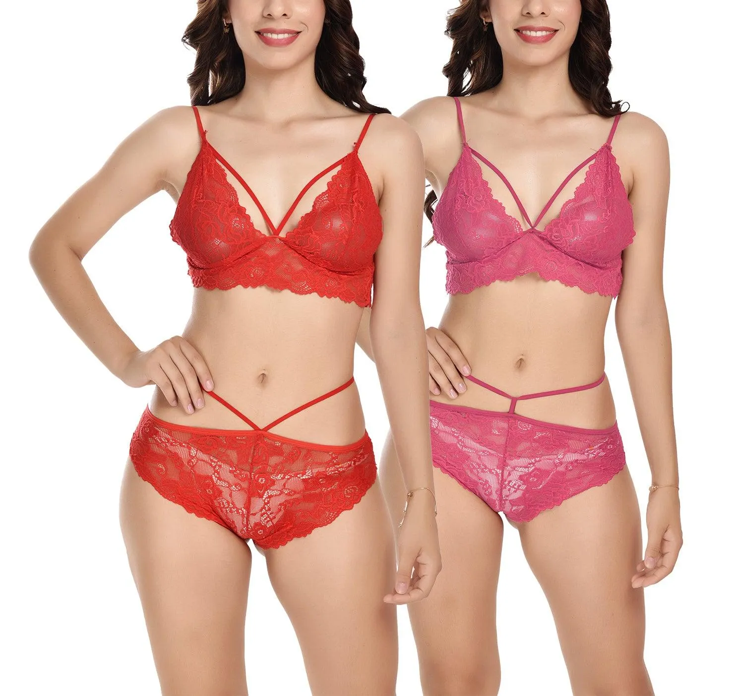 Viral Girl's Women's Babydoll Lingerie Set For Honeymoon For Women's Thongs (Pink::red_Free Size) (pack Of 2)