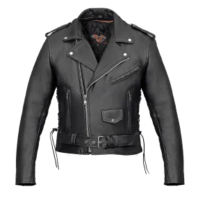 VL515S Men's Basic Classic Motorcycle Jacket with Lace Sides & Zip out Liner