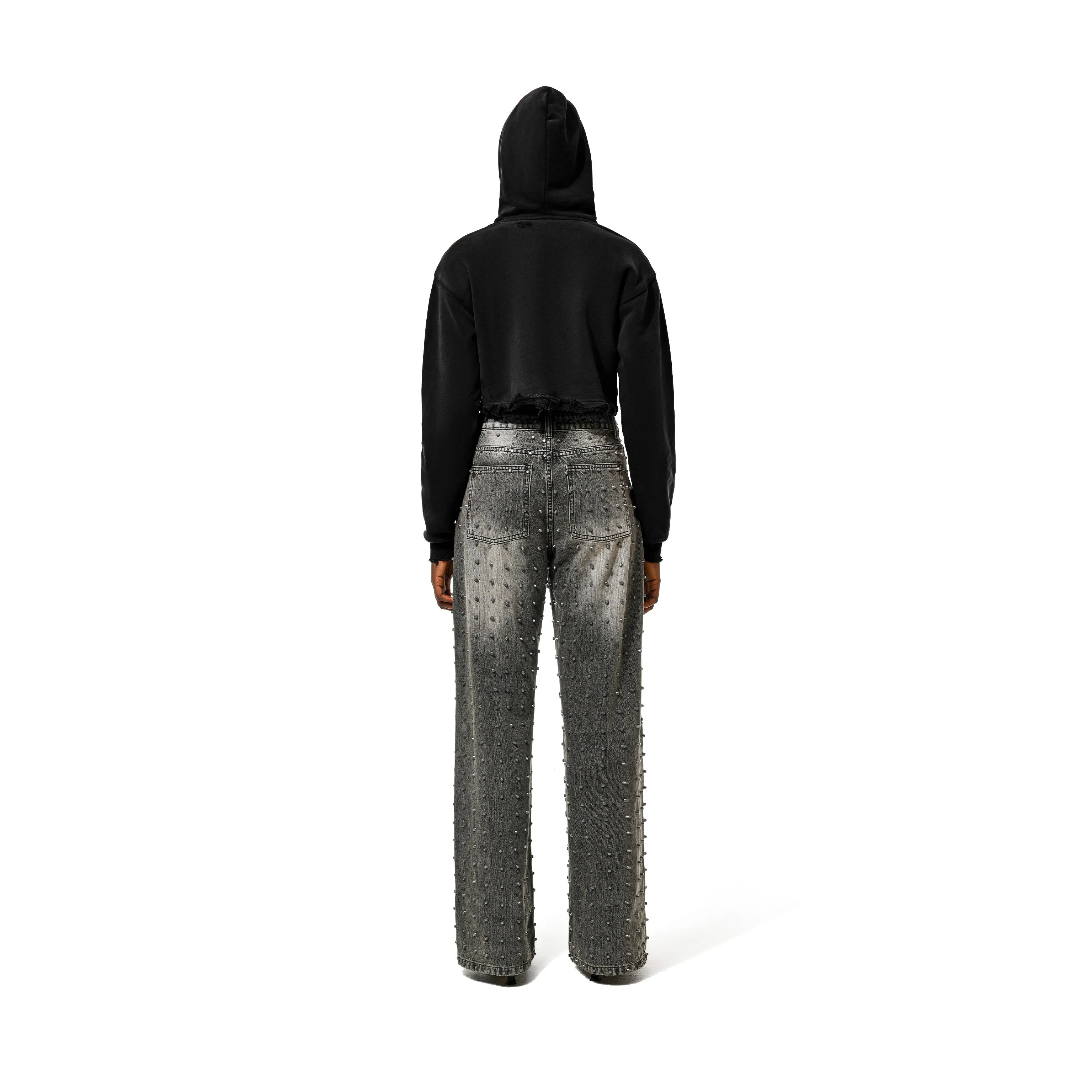 WASHED STUDDED JEANS - ASH GREY
