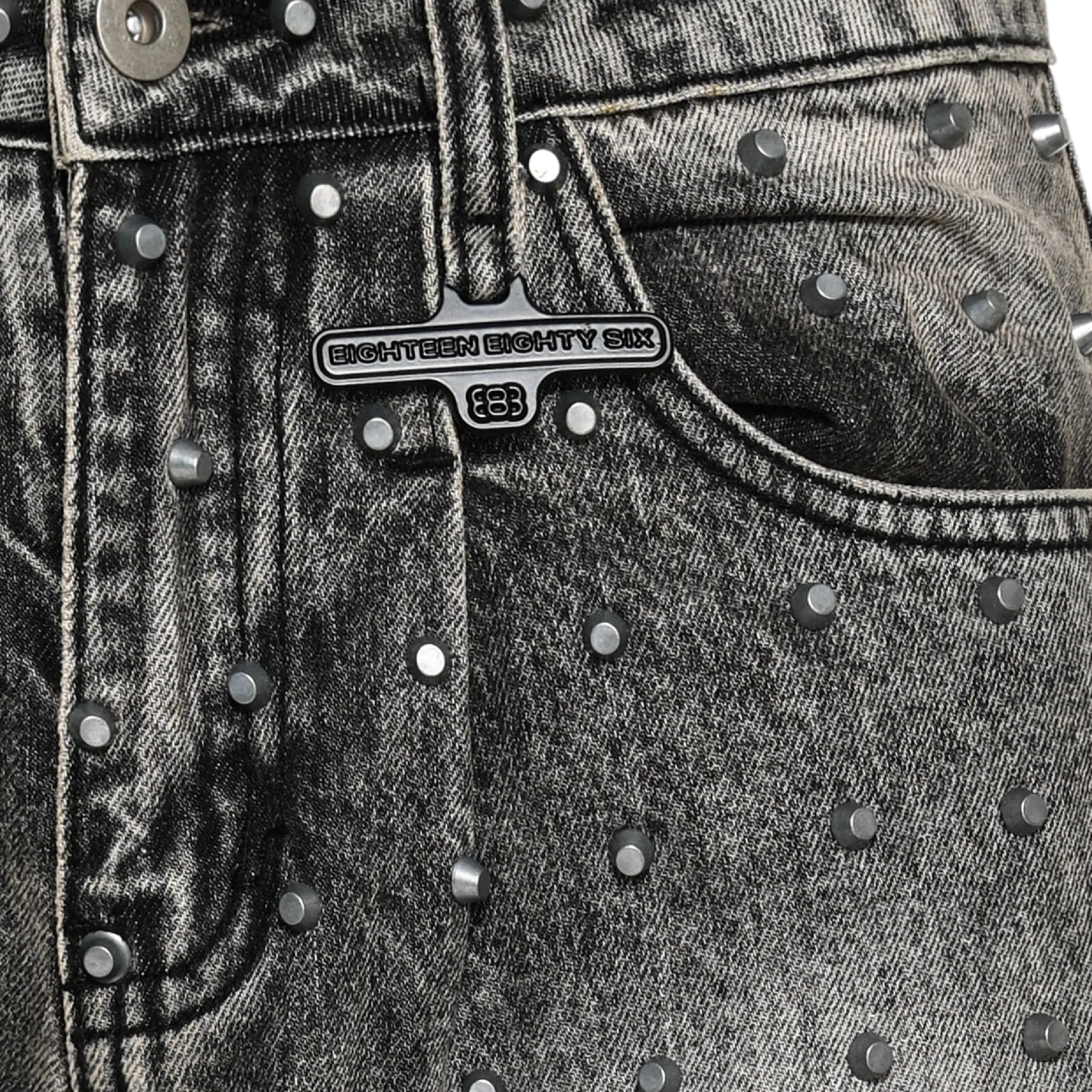 WASHED STUDDED JEANS - ASH GREY