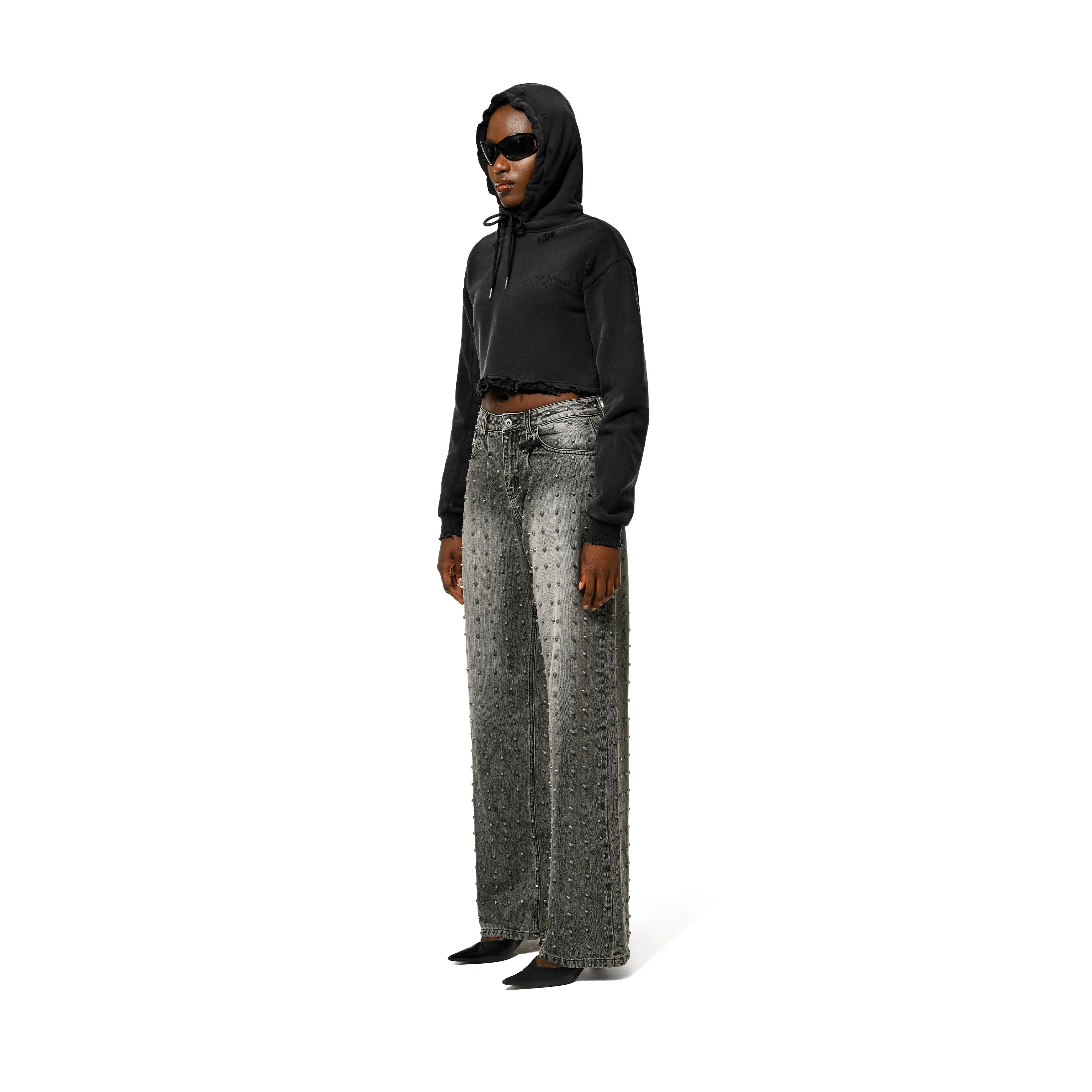 WASHED STUDDED JEANS - ASH GREY