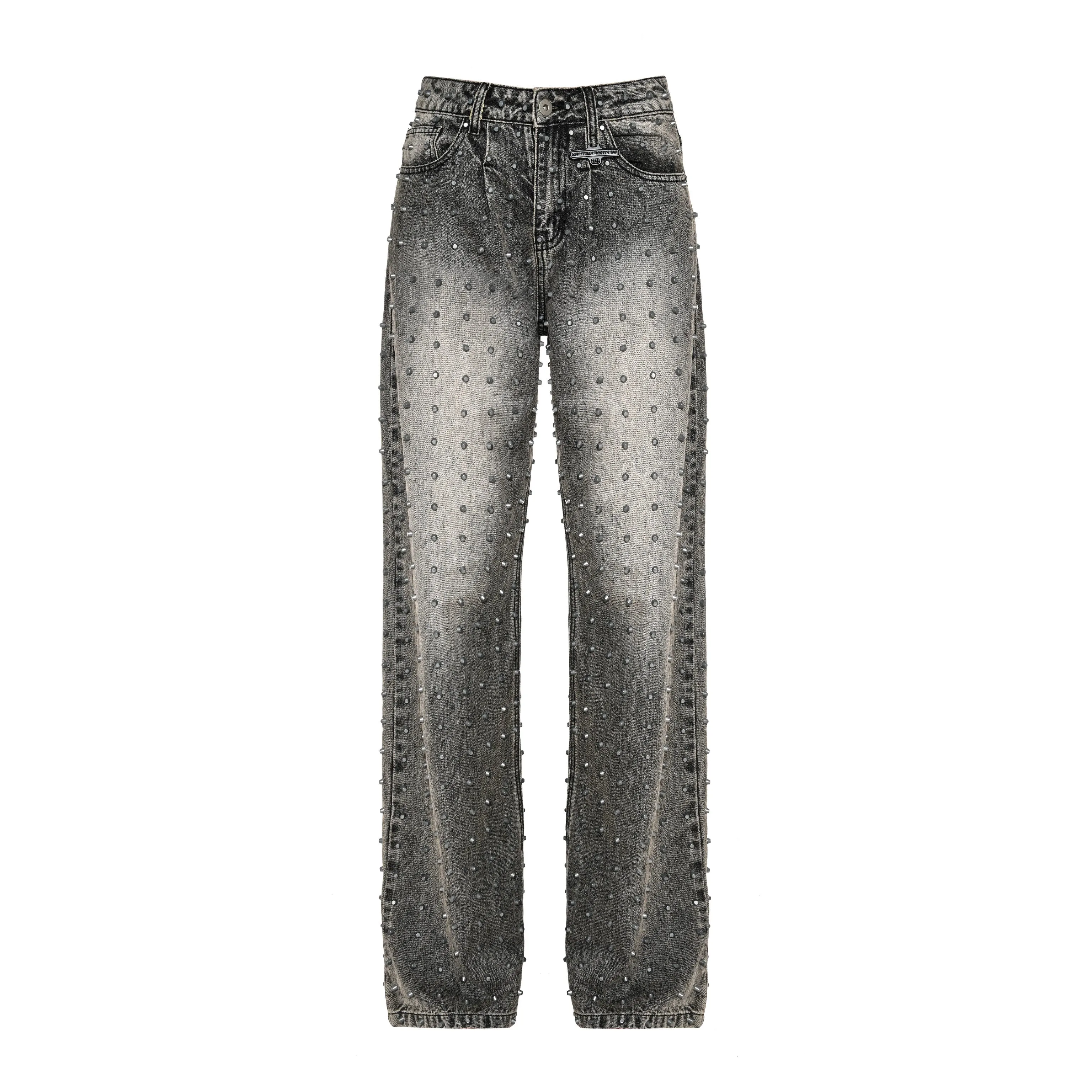 WASHED STUDDED JEANS - ASH GREY