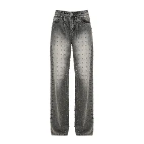 WASHED STUDDED JEANS - ASH GREY