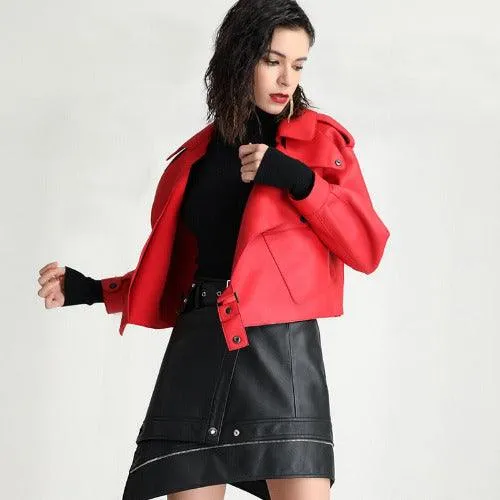 Wenkouban-Winter outfits Christmas Epaulet Double Breasted Leather Jacket