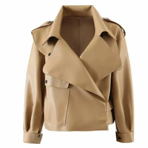 Wenkouban-Winter outfits Christmas Epaulet Double Breasted Leather Jacket